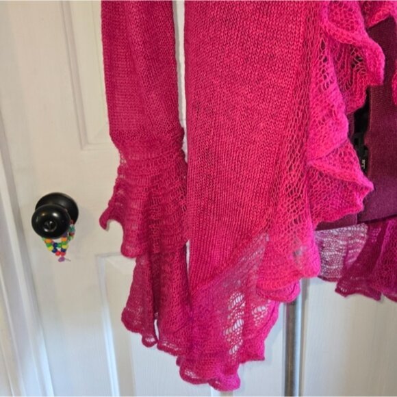 Betsey Johnson NWT Pink Lightweight Knit Ruffle Cardigan - Picture 3 of 8